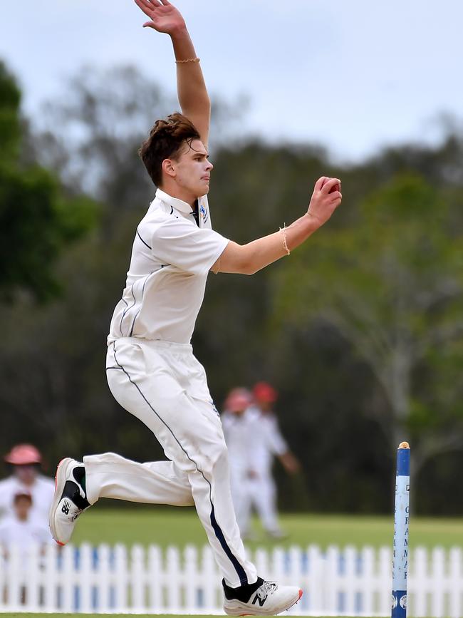 Brisbane Grammar School bowler Charlie Thomas . Picture, John Gass