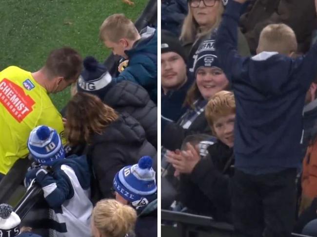 Bizarre scenes that saw young footy fan rescue lost Sherrin