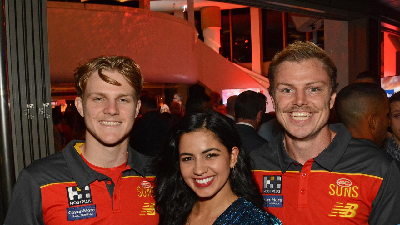 Bodhi Uwland, Marcela Vanegas and Nick Holman at GC Suns 2022 season launch at Nineteen at The Star Gold Coast. Pic: (c) Regina King