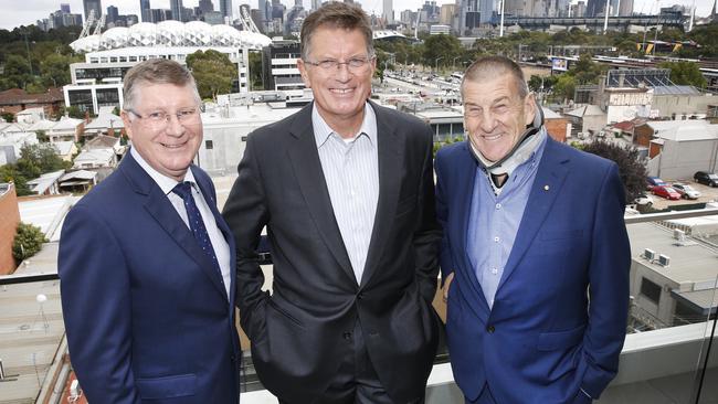 Former Victorian Liberal Party leaders Denis Napthine, Ted Baillieu and Jeff Kennett. Picture: David Caird