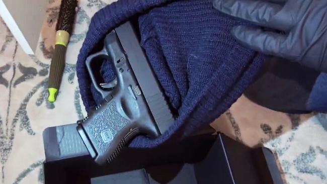 Police uncover the Glock 26 pistol in Ms Budge’s home on September 4, 2019. Picture: NSW Police