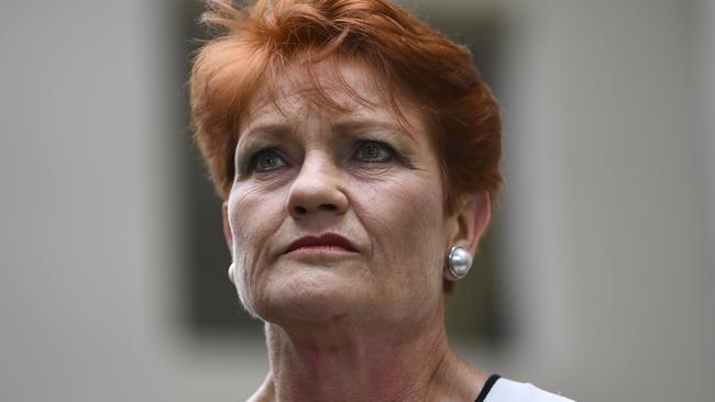 One Nation leader Pauline Hanson said she would not comment on Barnaby Joyce’s private life. Picture: Lukas Coch, AAP Image.