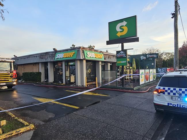 Emergency crews responded to reports of a building fire at two take away stores just after 1.30am on Wednesday morning at St Georges Rd, Thornbury. Picture: Jordan McCarthy