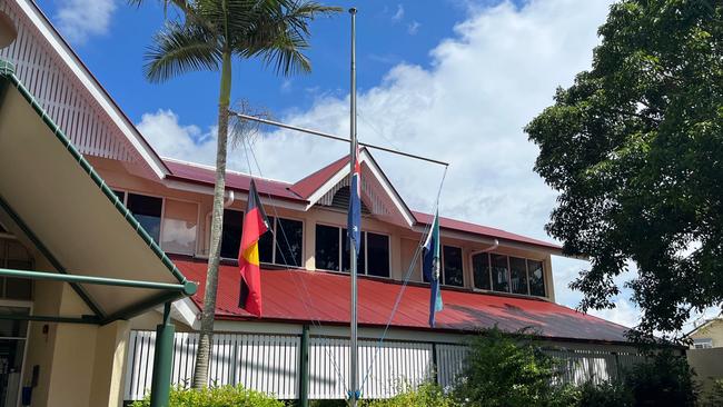 Flags flown at half-mast at the Maryborough Police Station.