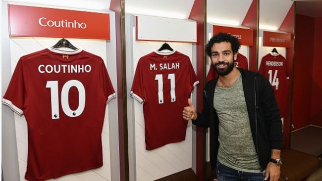 Mohamed Salah finds his spot in the Liverpool dressing room.
