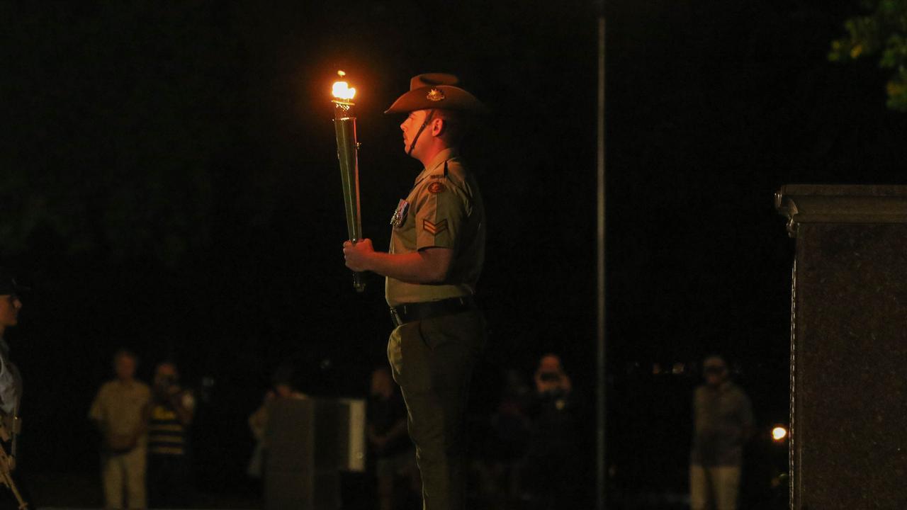 The Dawn Service at Darwins Cenotaph commemorating ANZAC Day 2021. Picture Glenn Campbell