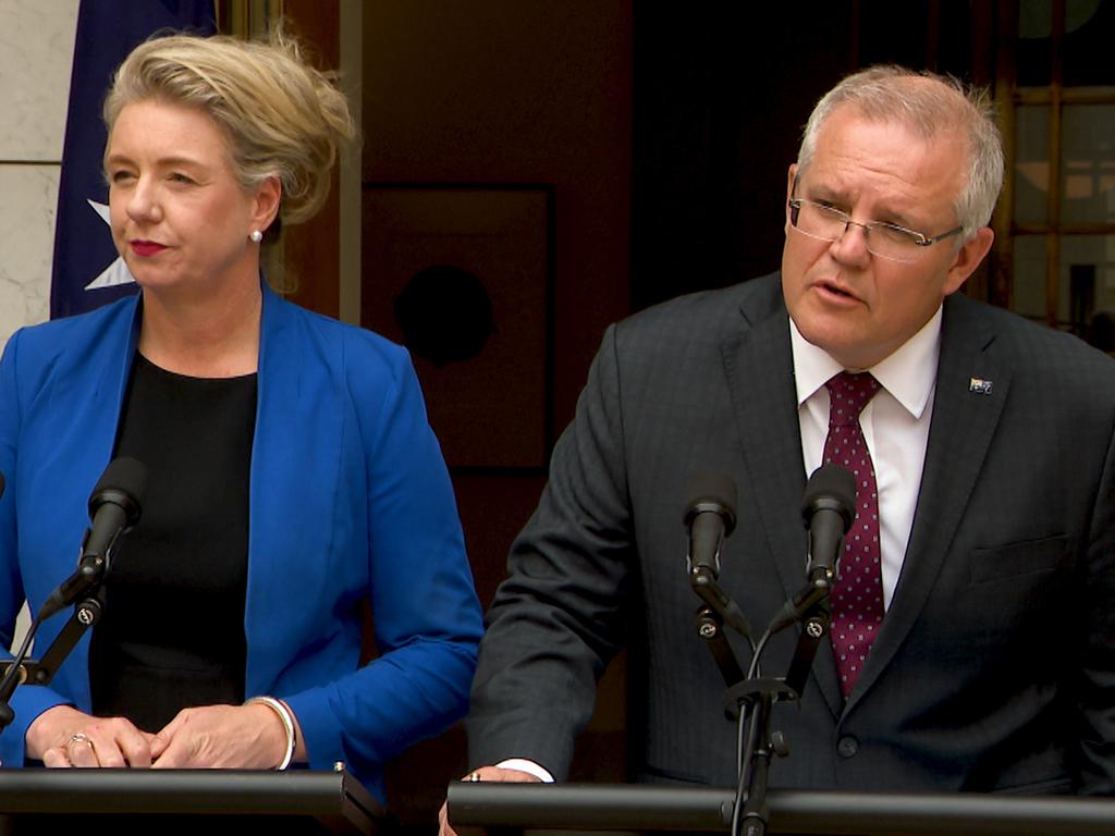 Minister for Agriculture Bridget McKenzie and Prime Minister Scott Morrison. Picture: Marc Tewksbury/AAP