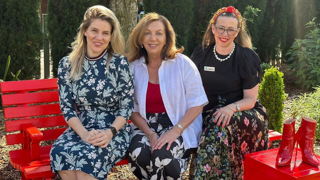 Giuliana Bonel, Ann-Marie Johnston, and Melissa Taylor at the announcement of the Red Shoe Project.