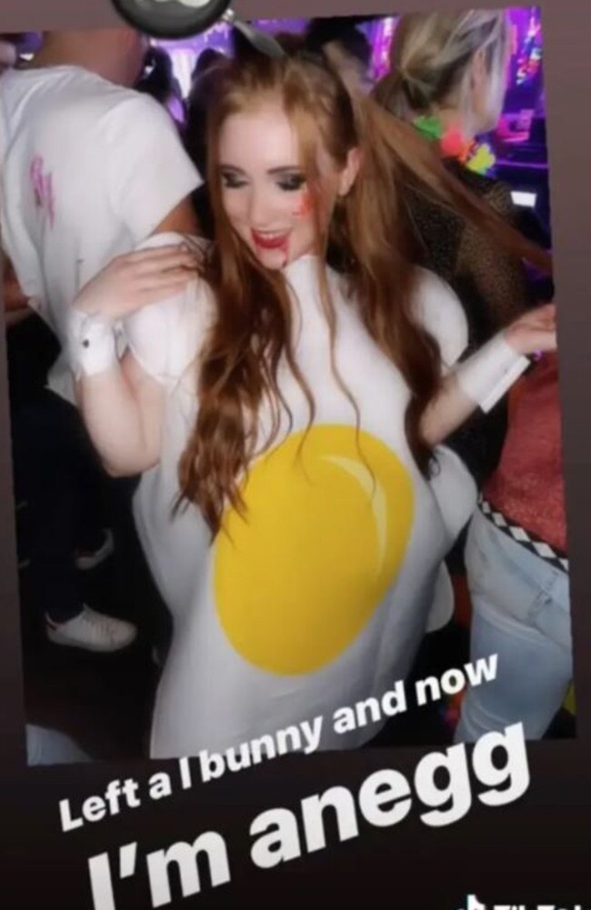 She later changed into an egg costume, but her boyfriend wasn’t happy, and brutally dumped her. Picture: TikTok/PiaBlossom