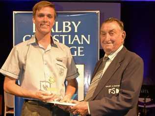 COLLEGE DUX: Dalby Christian College senior dux Campbell Evans receives his FSD Bursary award. Picture: Contributed