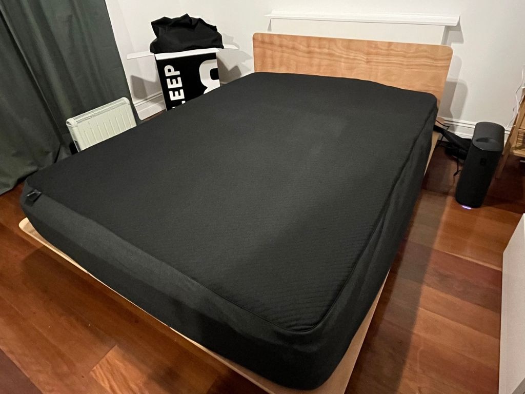 The mattress cover is soft, fleecy, and comfortable; there are no lumps and bumps from its water tubes or sensors. Picture: Kara Byers / news.com.au