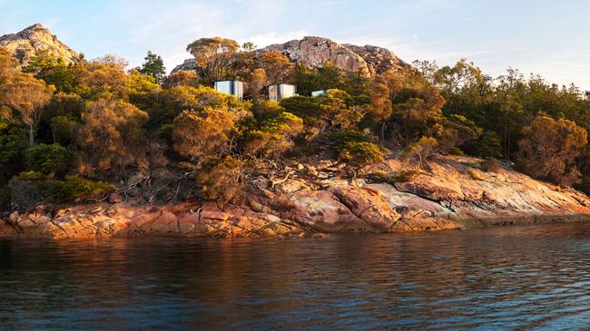 The new Pavilions at Freycinet Lodge are nestled in the bushland, overlooking the waters of Great Oyster Bay. Pictures: ALASTAIR BETT