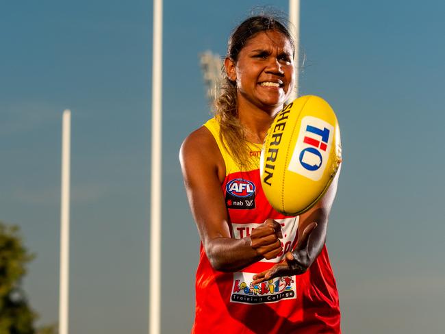 GC SUNS AFLW player Janet Baird is back in town to train with NT Thunder Academy players ahead of the womenÃs curtain raiser at TIO Stadium on Saturday afternoon. Picture: Che Chorley