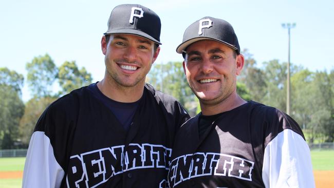 Trent Oeltjen with Penrith Baseball head coach Shane Summerford.