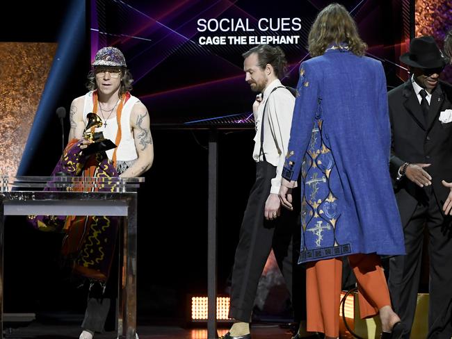 Cage the Elephant accept the Best Rock Album for Social Cues at the Grammys. Picture: Getty Images