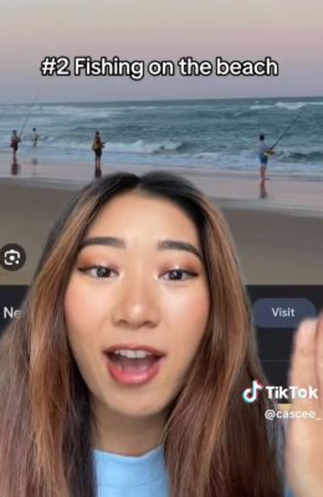 She was also surprised to find people fishing at the beach. Picture: TikTok/cascee_