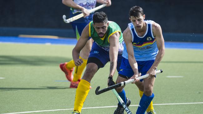 Abhineet Khangura (left) of Brisbane against Josh McPaul of Toowoomba 1. Picture: Kevin Farmer