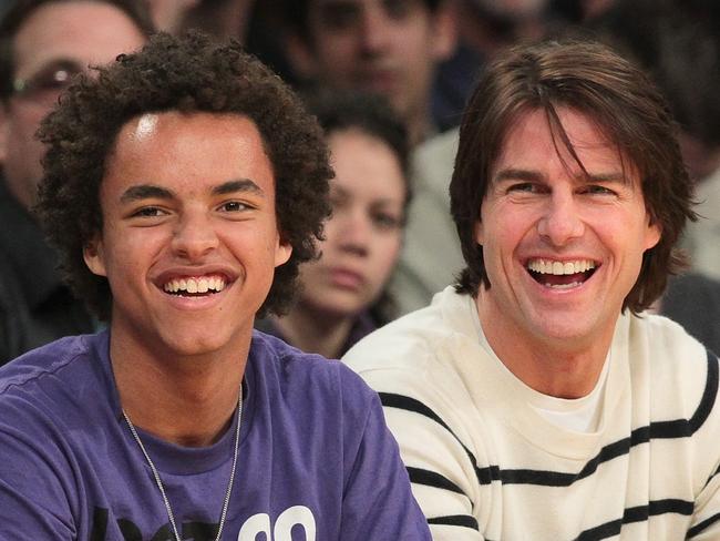 LOS ANGELES, CA - MARCH 27: (L-R)Connor Cruise, Tom Cruise and Jeffrey Katzenberg attend a game between the New Orleans Hornets and the Los Angeles Lakers at Staples Center on March 27, 2011 in Los Angeles, California.  (Photo by Noel Vasquez/Getty Images)