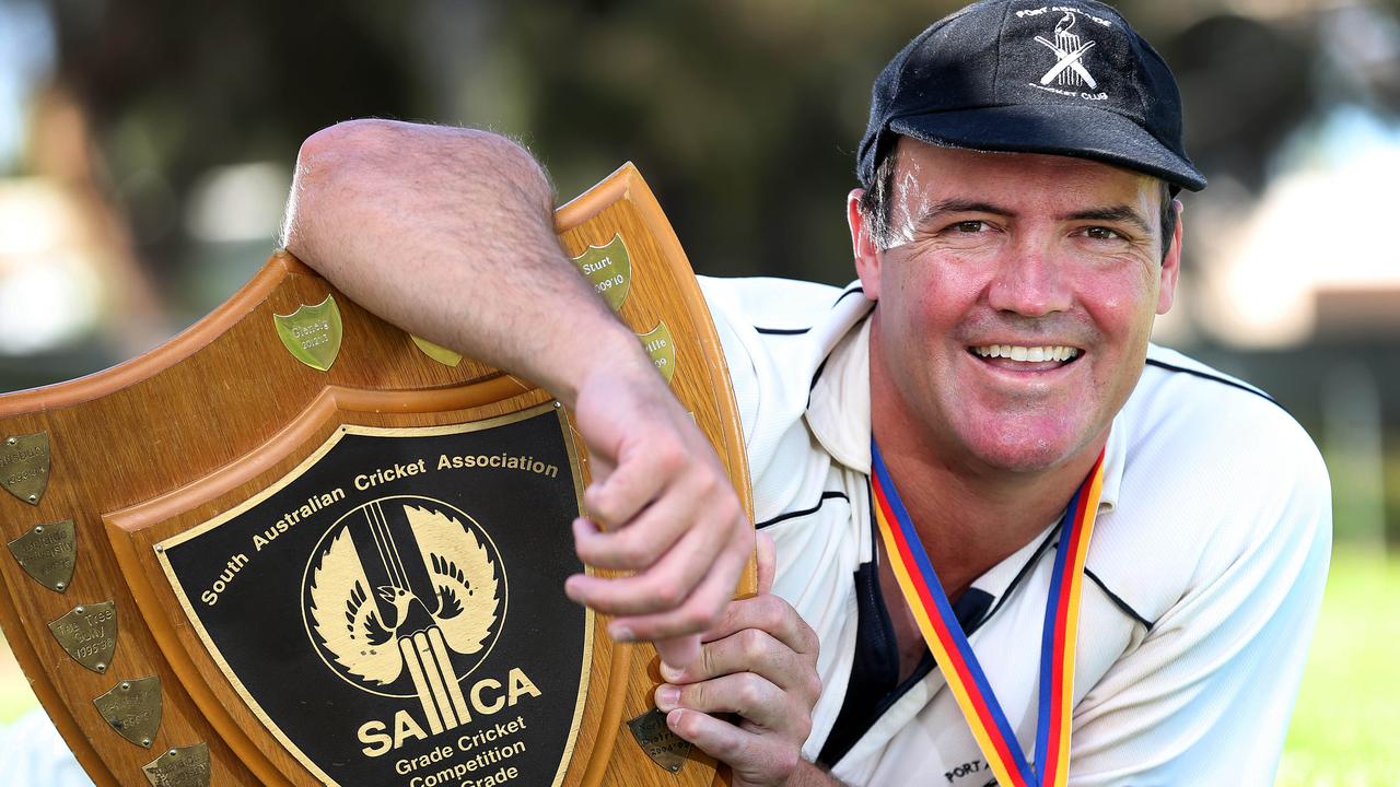 Port Adelaide coach Matthew Weeks after winning the SACA premiership shield in 2013-14 as a player. Picture: Dean Martin