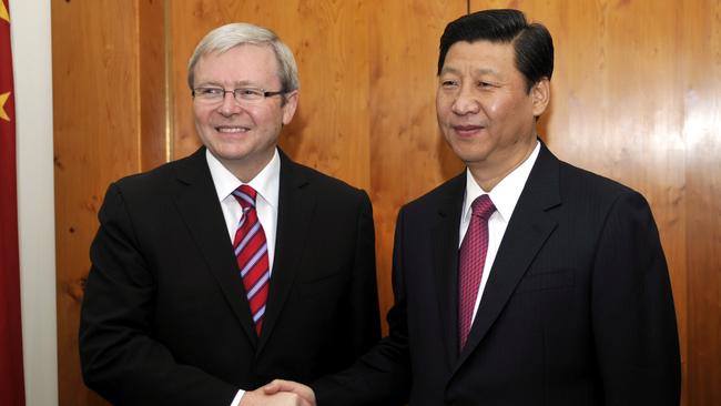 Kevin Rudd with Xi Jinping in 2010. Picture: AAP