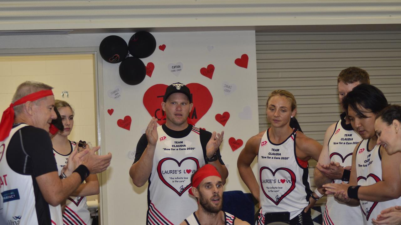 Team Claudia cheer on their rower as the 2020 Laurie's Love Row for a Cure neared the finish lines.