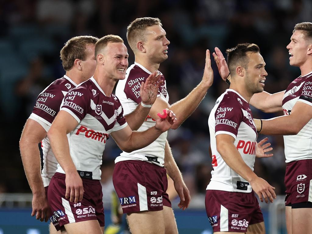 Manly have put a clinic on the Bulldogs in a massive boost for their hopes of securing a week one home finals clash. Picture: Getty Images