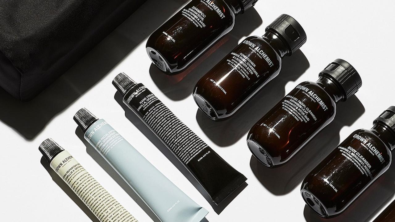 Keep that skin clear, hair nice and hands moisturised with the Grown Alchemist travel kit. Picture: David Jones