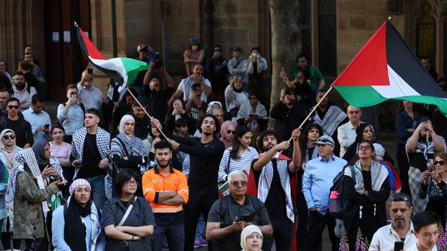 Pro-Palestine supporters at Sydney’s Town Hall. Picture: David Swift