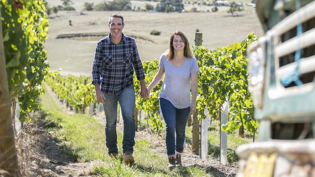 NEW VENTURE: Richard and Rachael Jones in their Jordan River valley vineyard. Pictures: EDDIE SAFARIK