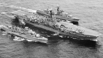 HMAS Voyager and HMAS Melbourne before the fatal 1964 collision.