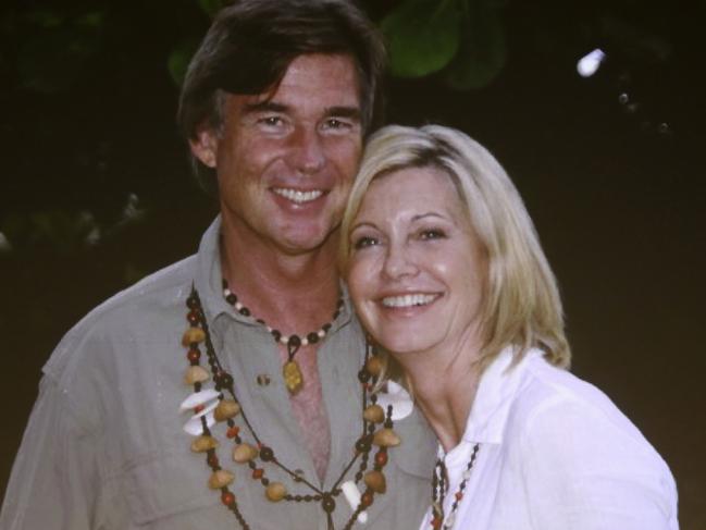 Olivia Newton-John and husband John Easterling talking at cannabis seminar in Portland where they showed personal photos to the group. Picture: Supplied