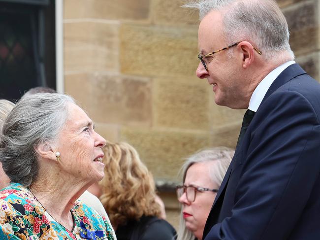 IPSWICH, AUSTRALIA - NewsWire Photos NOVEMBER 3, 2023: Prime Minister Anthony Albanese with Dallas Hayden during the State Funeral Service for the Hon William (Bill) George Hayden AC at St. MaryÃs Catholic Church in Ipswich. Picture: NCA NewsWire/Tertius Pickard