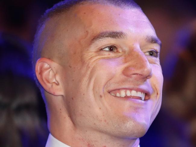 MELBOURNE, AUSTRALIA - SEPTEMBER 25: Dustin Martin of the Tigers looks on during the 2017 Brownlow Medal Count at the Crown Palladium on September 25, 2017 in Melbourne, Australia. (Photo by Michael Willson/AFL Media)