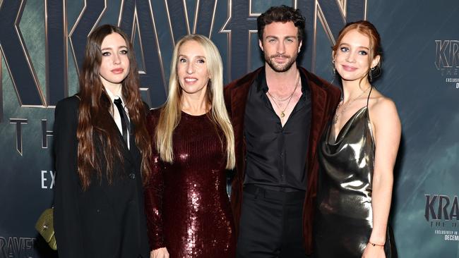 L-R: Angelica Jopling, Sam Taylor-Johnson, Aaron Taylor-Johnson and Jessie Phoenix Jopling make a rare red carpet appearance together. Picture: Cindy Ord/Getty