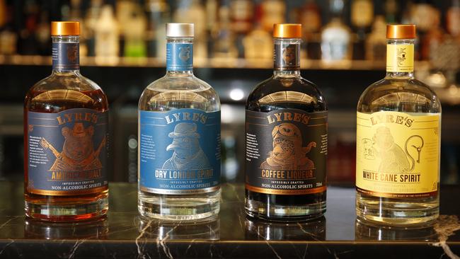 Some of the alcohol-free products at Bankstown Sports: American Malt, Highland Malt, Coffee Liqueur, Dry London Spirit and White Cane Spirit. Picture: Robert Pozo