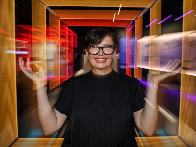 ACMI winter blockbuster exhibition - Light: Works from Tate's Collection - opening at ACMI in June. Exhibition Director/CEO Katrina Sedgwick surrounded by the light at ACMI.                      Picture: David Caird