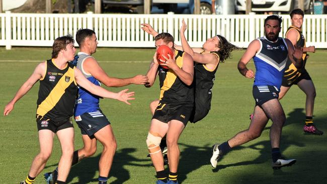 Action between the Grafton Tigers and Northern Beaches to kick off the 2021 AFL North Coast season. Photo: Green Shoots Marketing