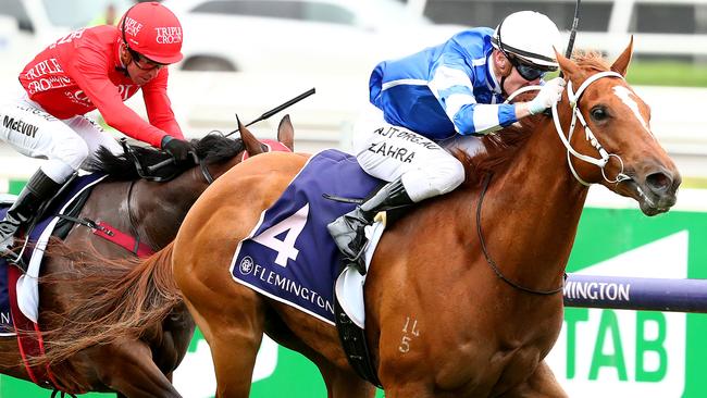 Gytrash scored an upset win in the Black Caviar Lightning at Flemington. Picture: Getty Images