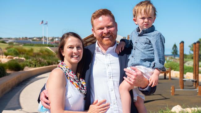 Labor's candidate Alex Dighton with wife Claire and son Albie, then 3. Picture: Supplied