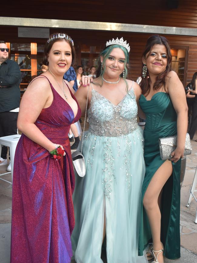 Amber Wilson, Bethany Sutton and Angie D'Silva at Runcorn State High School 2023 formal. Photos: Georgie Walker.