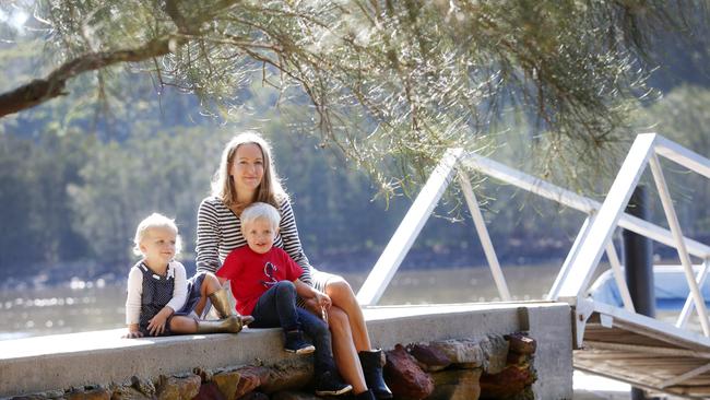 Susan Vincent-Billing with her children Leo 3 and Olympia 1 at their Airbnb in Milsons Passage that could be effected by changes or implementation of the short term letting strata and planning laws. Photo: Sue Graham