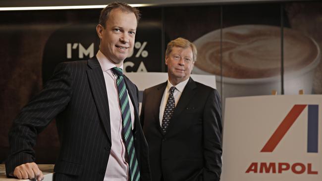 Ampol CEO Matt Halliday, left, with chairman Steven Gregg. Picture: Adam Yip