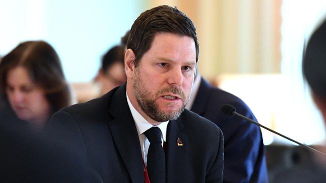 Outgoing Premier’s Department chief Damien Walker in 2018, when was Queensland’s director-general of the Department of Innovation, Tourism Industry Development and the Commonwealth Games, answering questions during a budget estimates committee hearing at Parliament House in Brisbane. Picture: AAP Image/Dan Peled