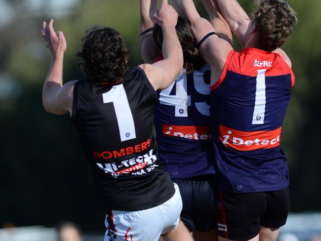 Frankston Bomber Corey Buchan (left) is renowned for big marks. Picture: Chris Eastman