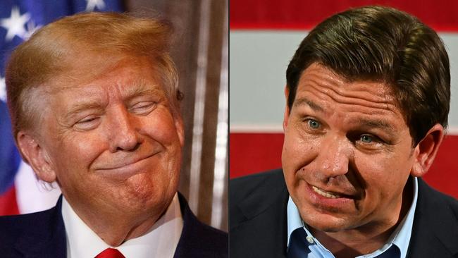 A combination of pictures of current Republican frontrunner Donald Trump and challenger Ron DeSantis. Pictures: AFP