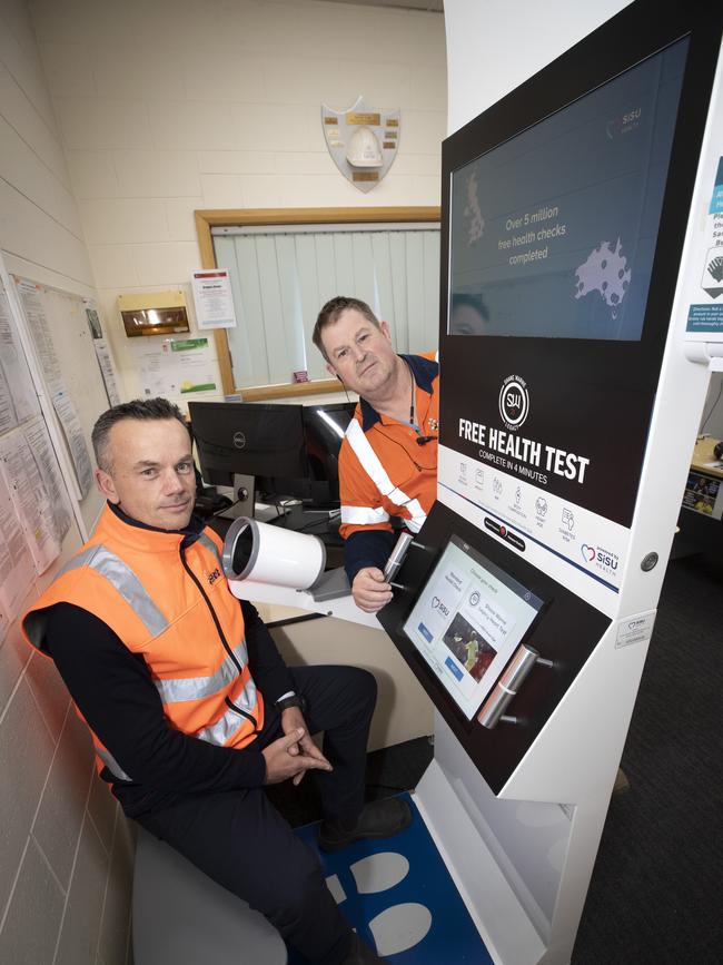 Incat CEO Stephen Casey and WHS Officer Greg Brown with their new Shane Warne Legacy Heart Test. Picture: Chris Kidd