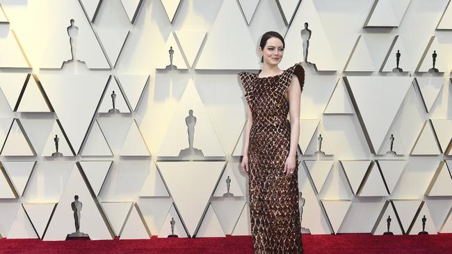 Emma Stone arrives at the Oscars on Sunday, Feb. 24, 2019, at the Dolby Theatre in Los Angeles. (Photo by Jordan Strauss/Invision/AP)