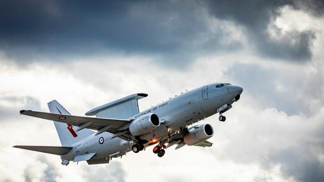 A Royal Australian Air Force E-7A Wedgetail aircraft from No. 2 Squadron takes off at Eielson Air Force Base in Alaska. Picture: Bronwyn Marchant / ADF