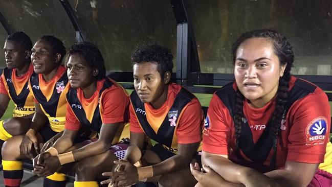 Jazmyn Taumafai (right) on the bench for PNG. Picture: PNG Orchids.