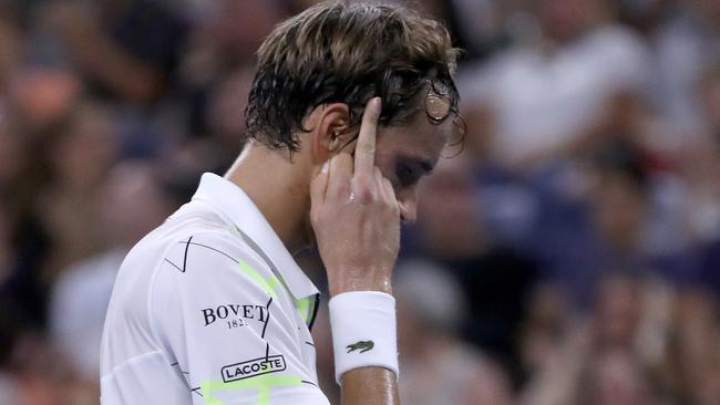 Daniil Medvedev’s message for the umpire. Picture: Getty Images